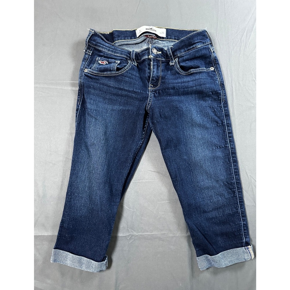 Hollister Socal Stretch Crop Jeans Womens 3 W26 Dark Wash Cuffed Capri Denim